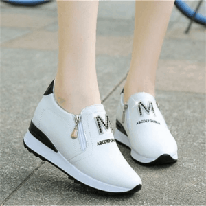 Women's Zipper Shoes - White