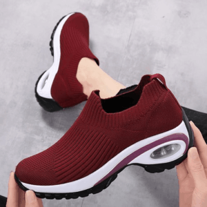 Ladies Flying Knit Fashion Large Size Sneakers-Red